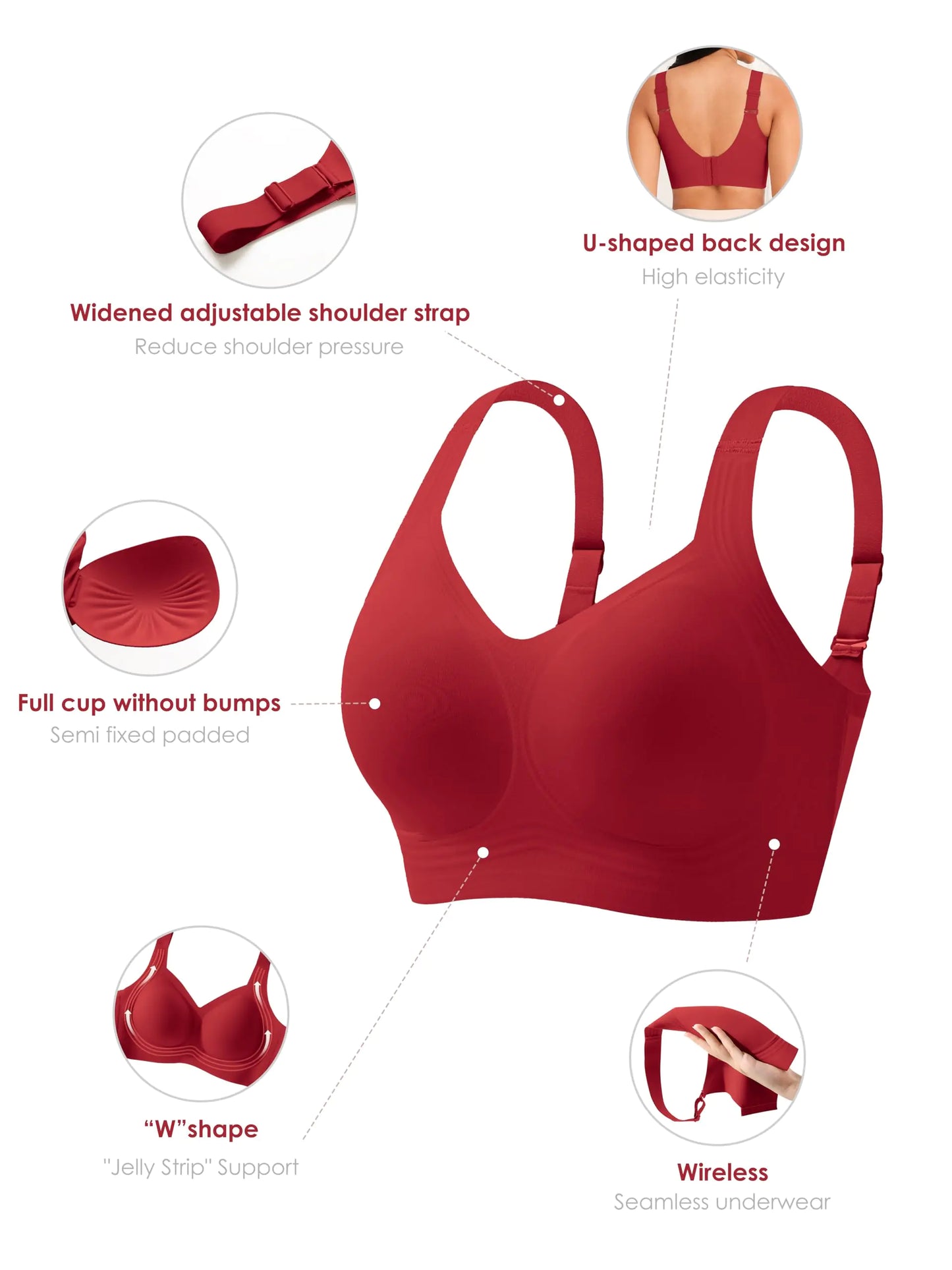 Women Wirefree Bras for Women Full Coverage No Underwire Everyday Bras Comfortable Wireless Padded Bras 5X-Large Red
