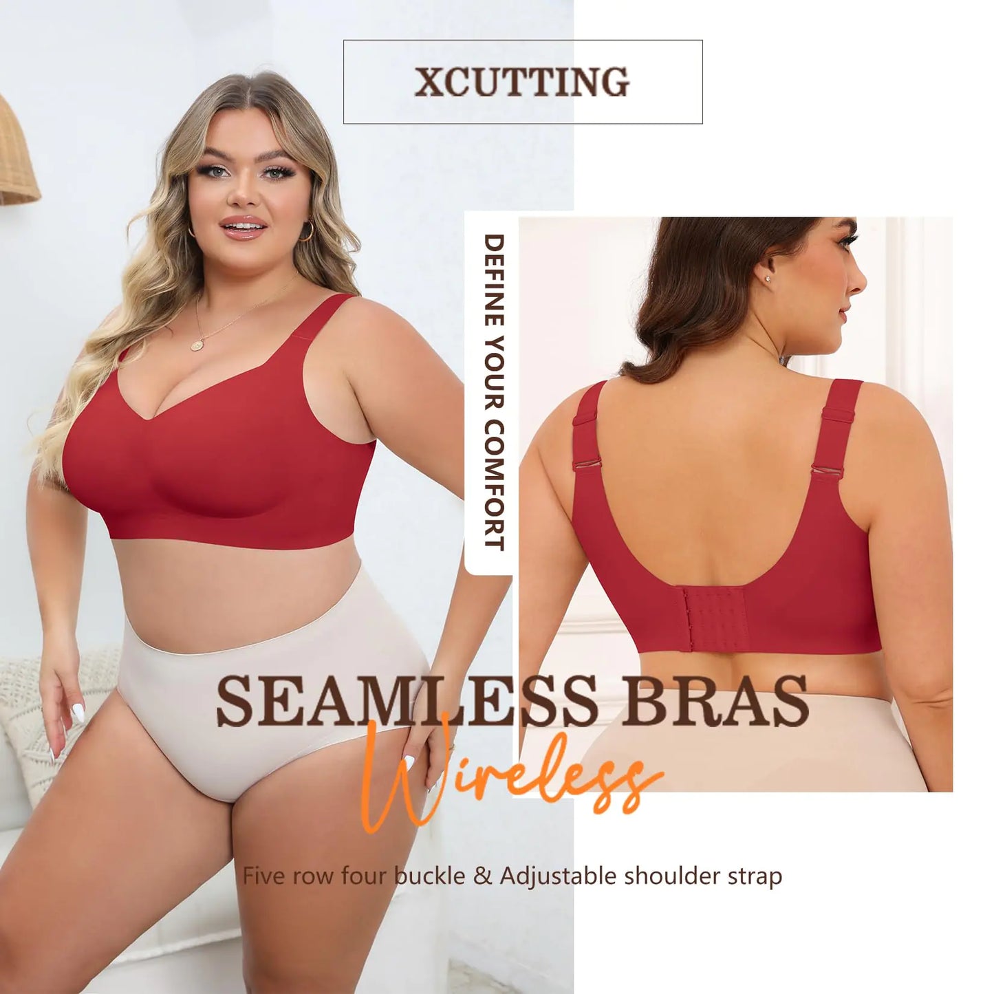 Women Wirefree Bras for Women Full Coverage No Underwire Everyday Bras Comfortable Wireless Padded Bras 5X-Large Red
