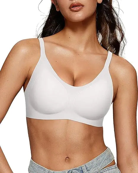 OEAK Womens Wireless Bras Comfortable Push Up Bra Smooth U Neck Bralette Full Coverage Bras Seamless Tshirt Everyday Bras White S