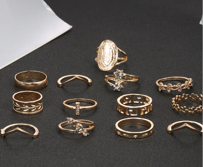 13 Pieces Medallion Ring Set With Austrian Crystals