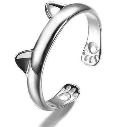 14K White Gold Plated Cat Ring