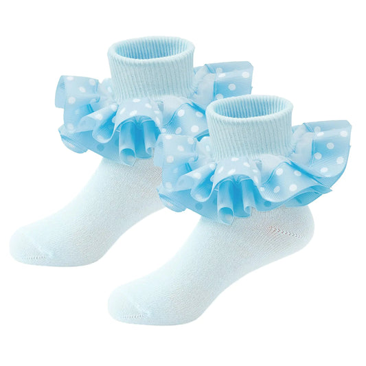 Durio Ruffle Socks for Girls Toddler Ruffle Socks Lace Polka Dot Socks for Kids Baby Socks Frilly Dress Ankle Socks