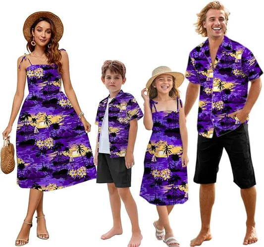 Family Matching Hawaiian Outfits Men Women Girl Boy Clothes boy Hawaiian Purple 11-12 Years = Tag 180