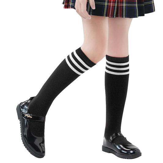 Zando Kids Knee High Socks for Girls Soccer Socks Youth Baseball Socks Sports Compression Socks for Boys Socks 4-6 Years Striped Socks Thigh High Socks Aesthetic Kids Black White 3-6 years