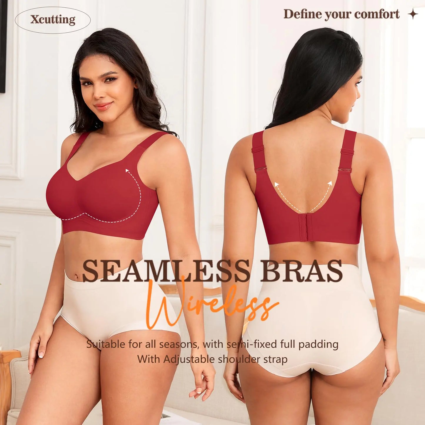 Women Wirefree Bras for Women Full Coverage No Underwire Everyday Bras Comfortable Wireless Padded Bras 5X-Large Red