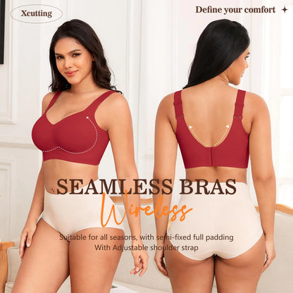 Women Wirefree Bras for Women Full Coverage No Underwire Everyday Bras Comfortable Wireless Padded Bras 5X-Large Red