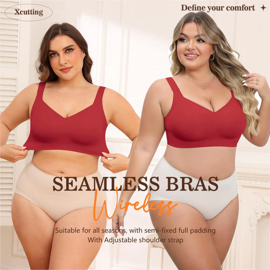Women Wirefree Bras for Women Full Coverage No Underwire Everyday Bras Comfortable Wireless Padded Bras 5X-Large Red